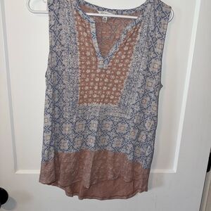 Lucky Brand Blue and Brown Sleeveless Tank Top